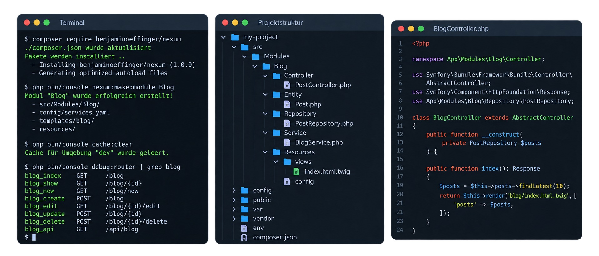 Terminal mit Nexum-Installation, Diagnose und Status